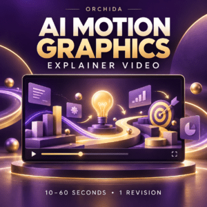 AI motion graphics explainer video package by Orchida — 10 to 60 seconds, one revision