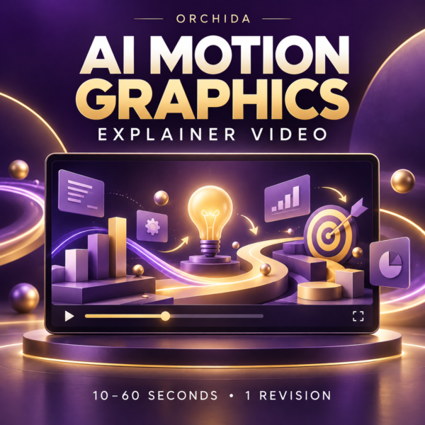 AI motion graphics explainer video package by Orchida — 10 to 60 seconds, one revision